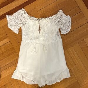 White Lace Off-Shoulder Romper